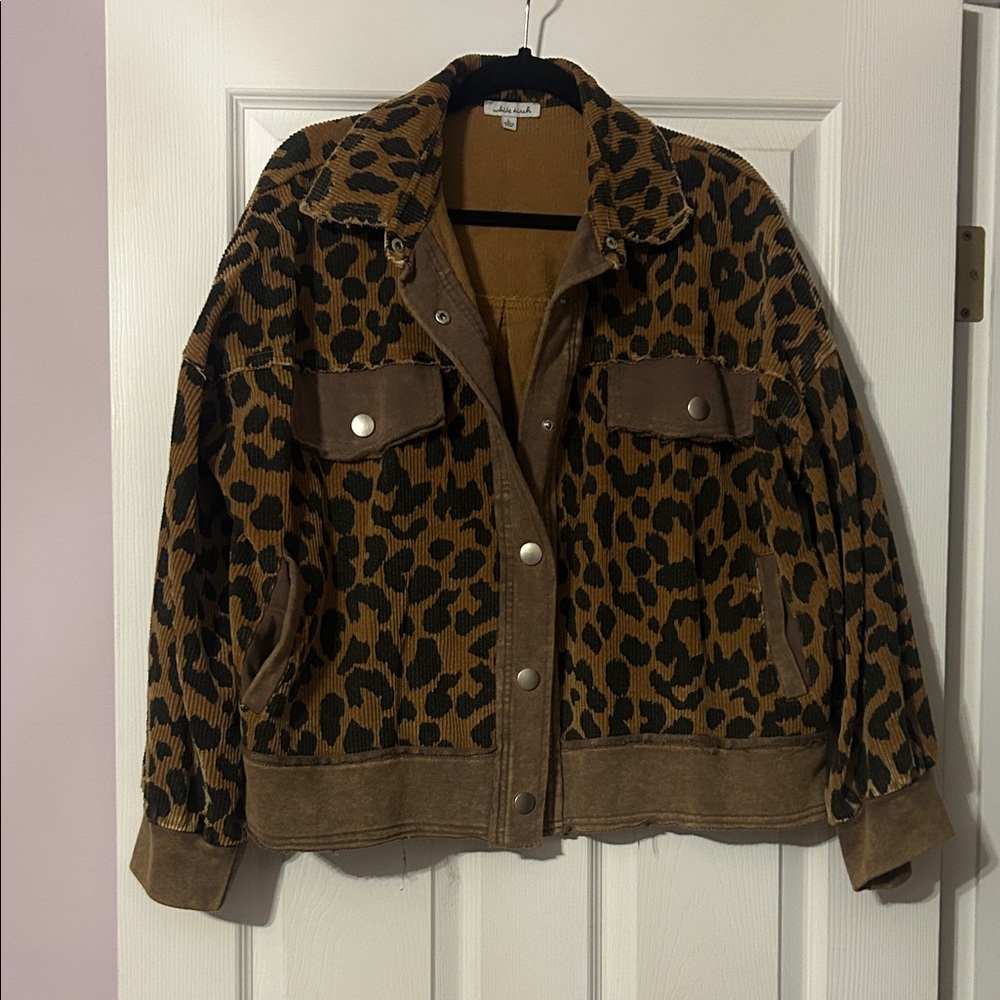 White Birch Leopard Print Jean Jacket
